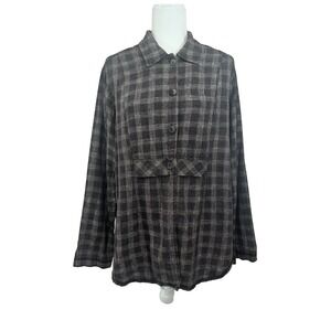 Vintage Linen Blend Button Down Plaid Long Sleeve IVY Size Large Cabincore